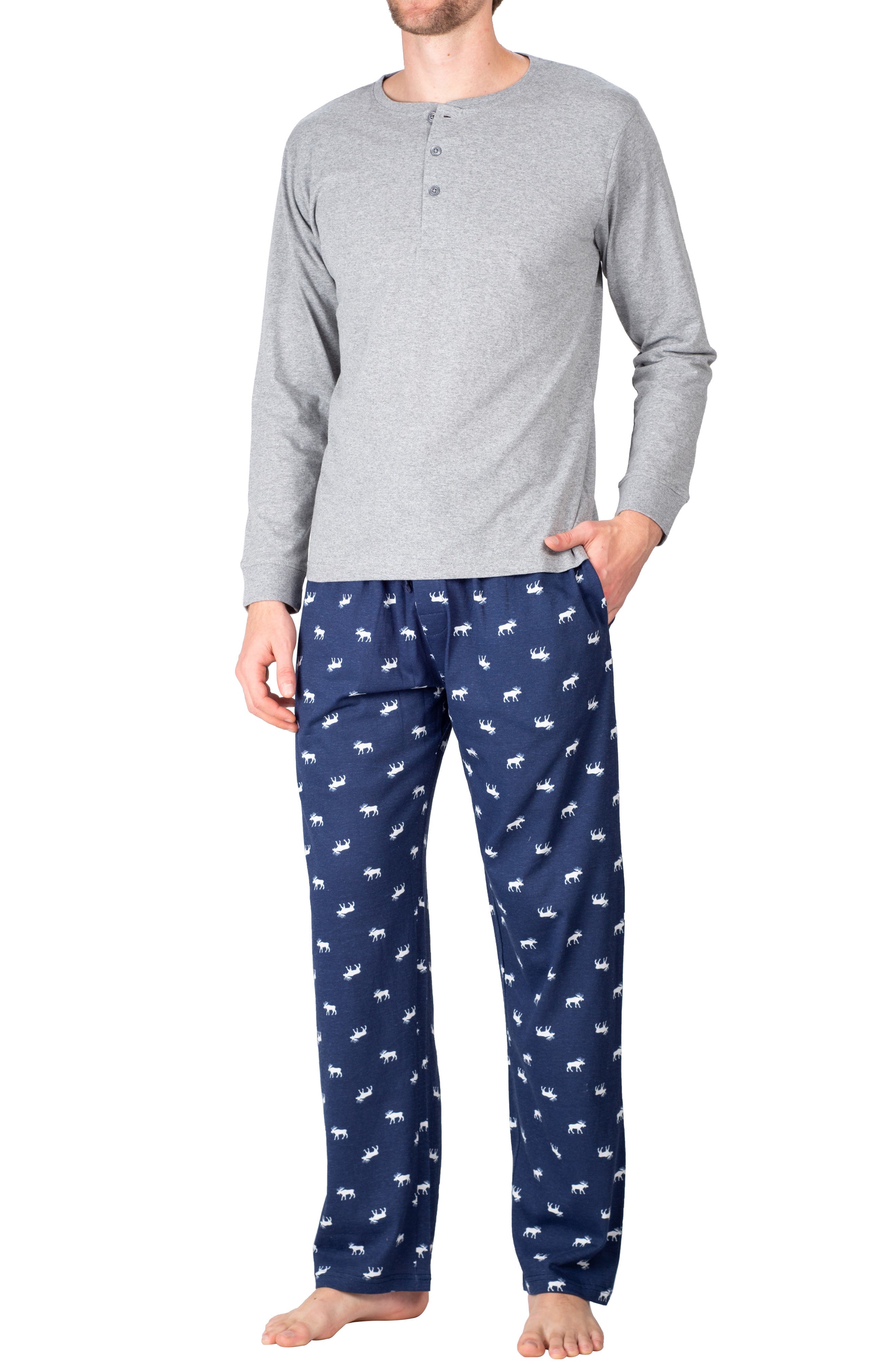 Sleephero Knit Pajamas In Grey With Moose