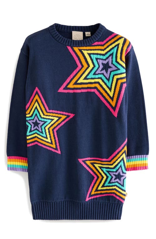 Shop Little Bird Kids' Rainbow Star Cotton Graphic Sweater Dress In Navy