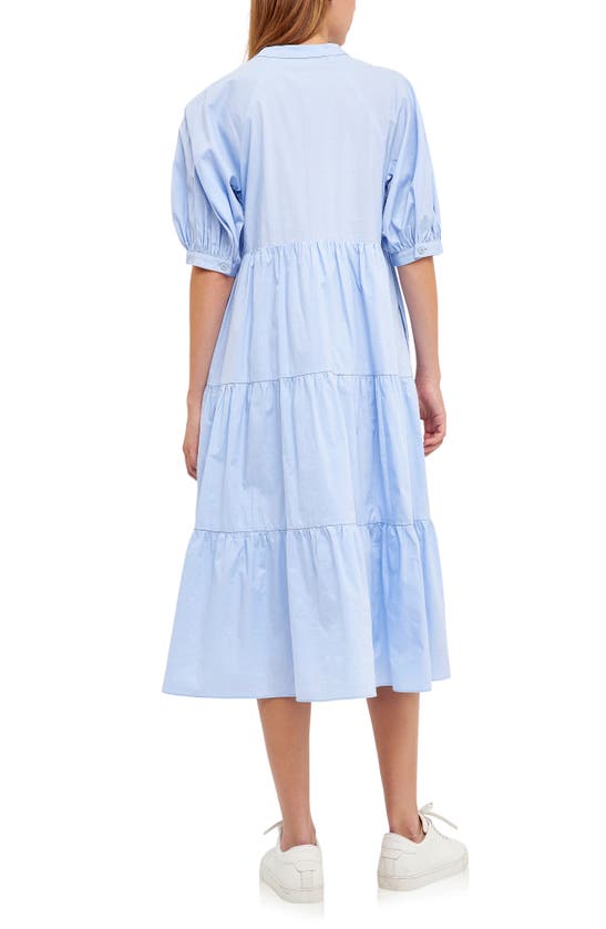 Shop English Factory Puff Sleeve Dress In Powder Blue