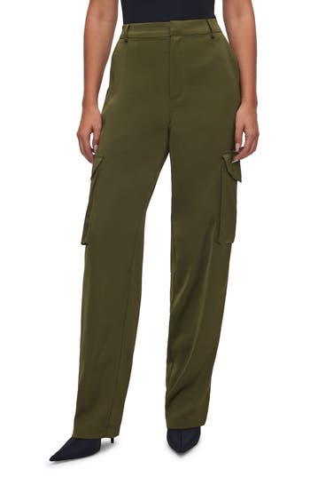 GOOD AMERICAN GOOD AMERICAN WASHED SATIN STRAIGHT LEG CARGO PANTS 