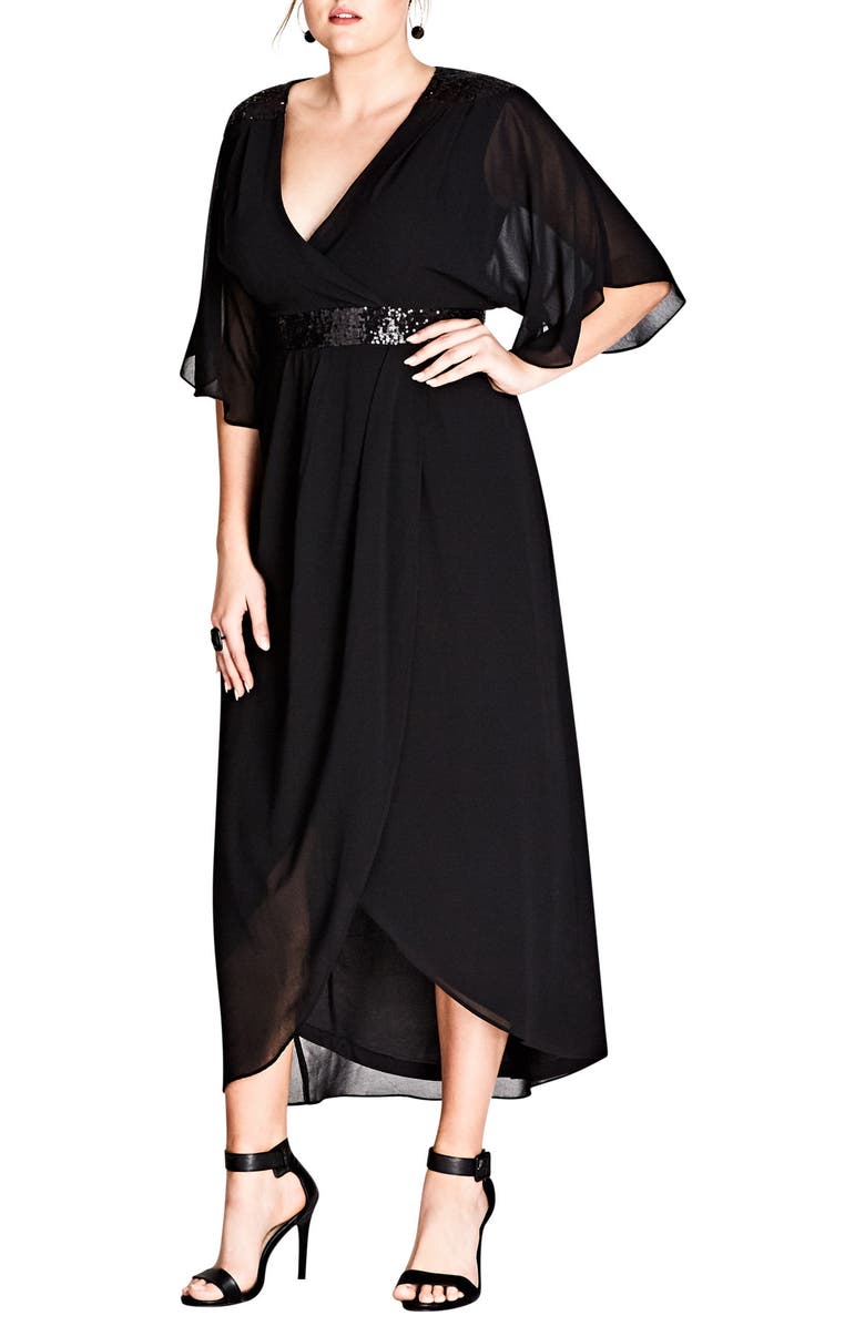 City Chic Sequin Wrap Maxi Dress (Plus Size) | Nordstrom