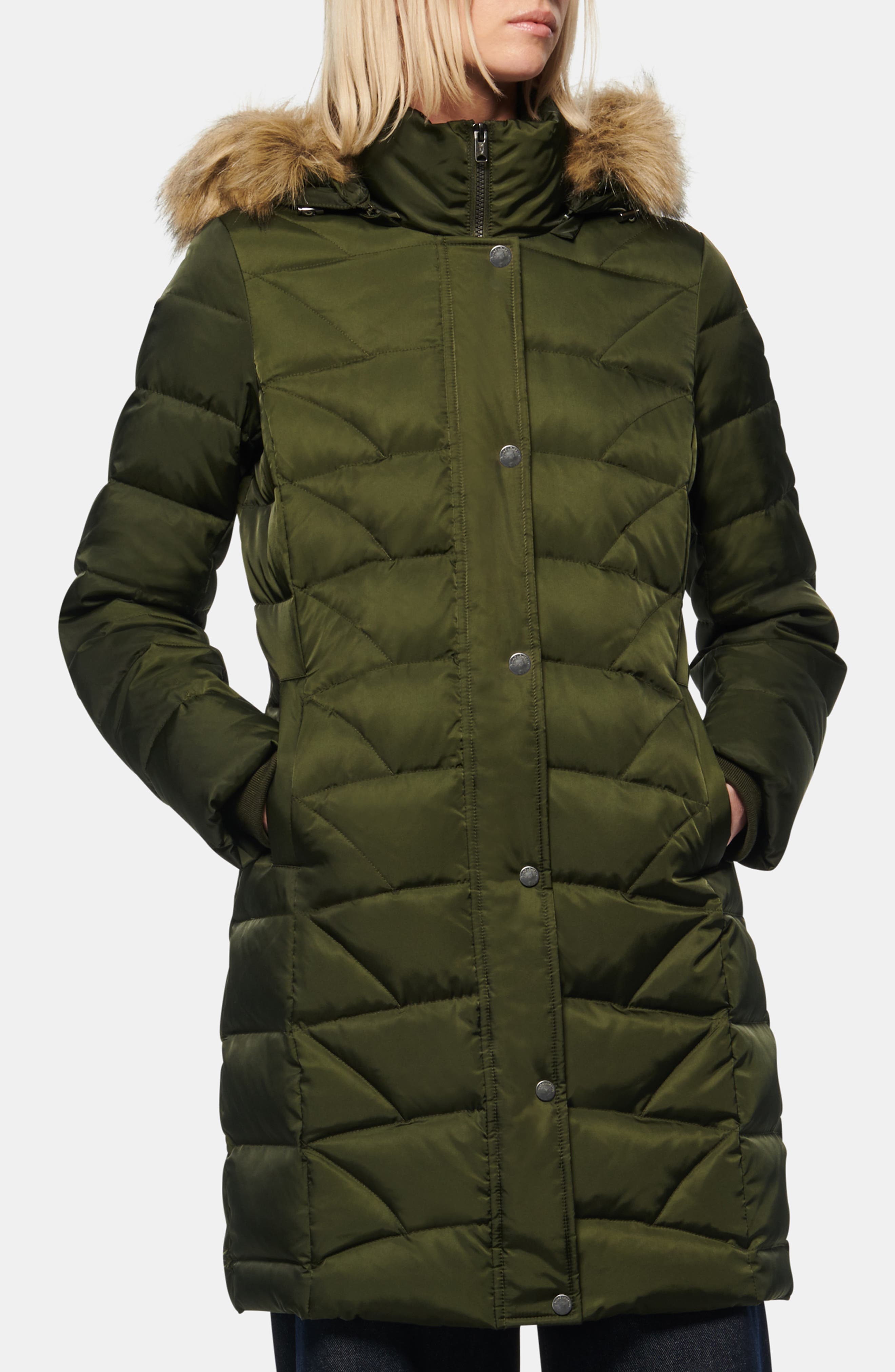 andrew marc down coat with fur trim hood