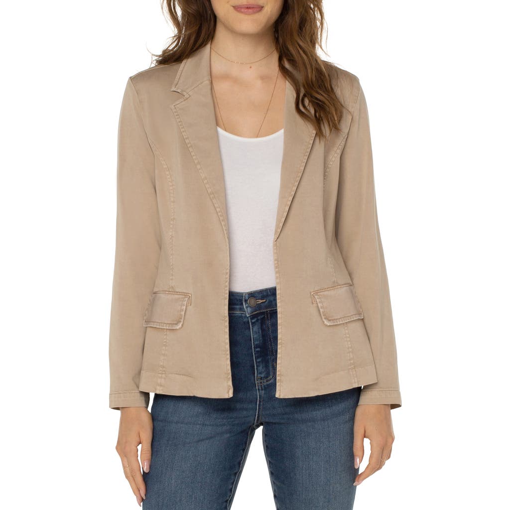 Liverpool Los Angeles Fitted Open Front Twill Blazer In Biscuit Tan