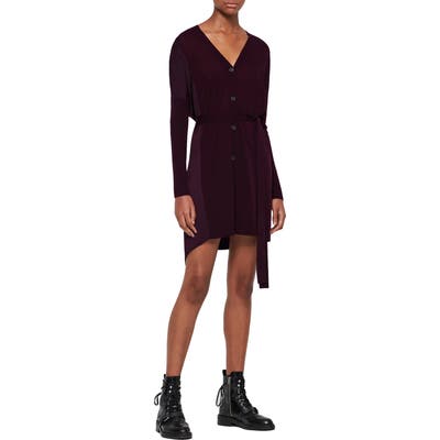 Allsaints Iva Long Sleeve Button-Up Mixed Media Dress, Purple