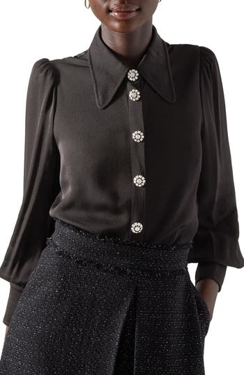 LK Bennett Sonya Embellished Button-Up Blouse | Nordstrom