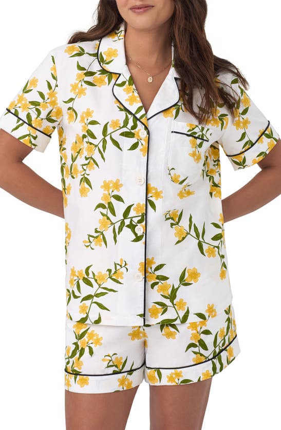 Shop Bedhead Pajamas Print Organic Cotton Sateen Short Pajamas In Carolina Jasmine