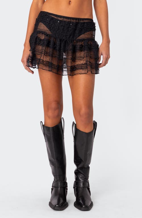 EDIKTED Ruffle Sheer Miniskirt Black at Nordstrom,