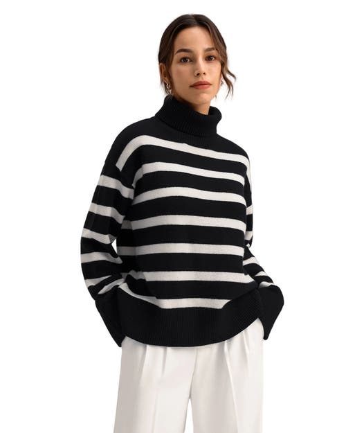 Lilysilk The Tarra Stripe Sweater In Black