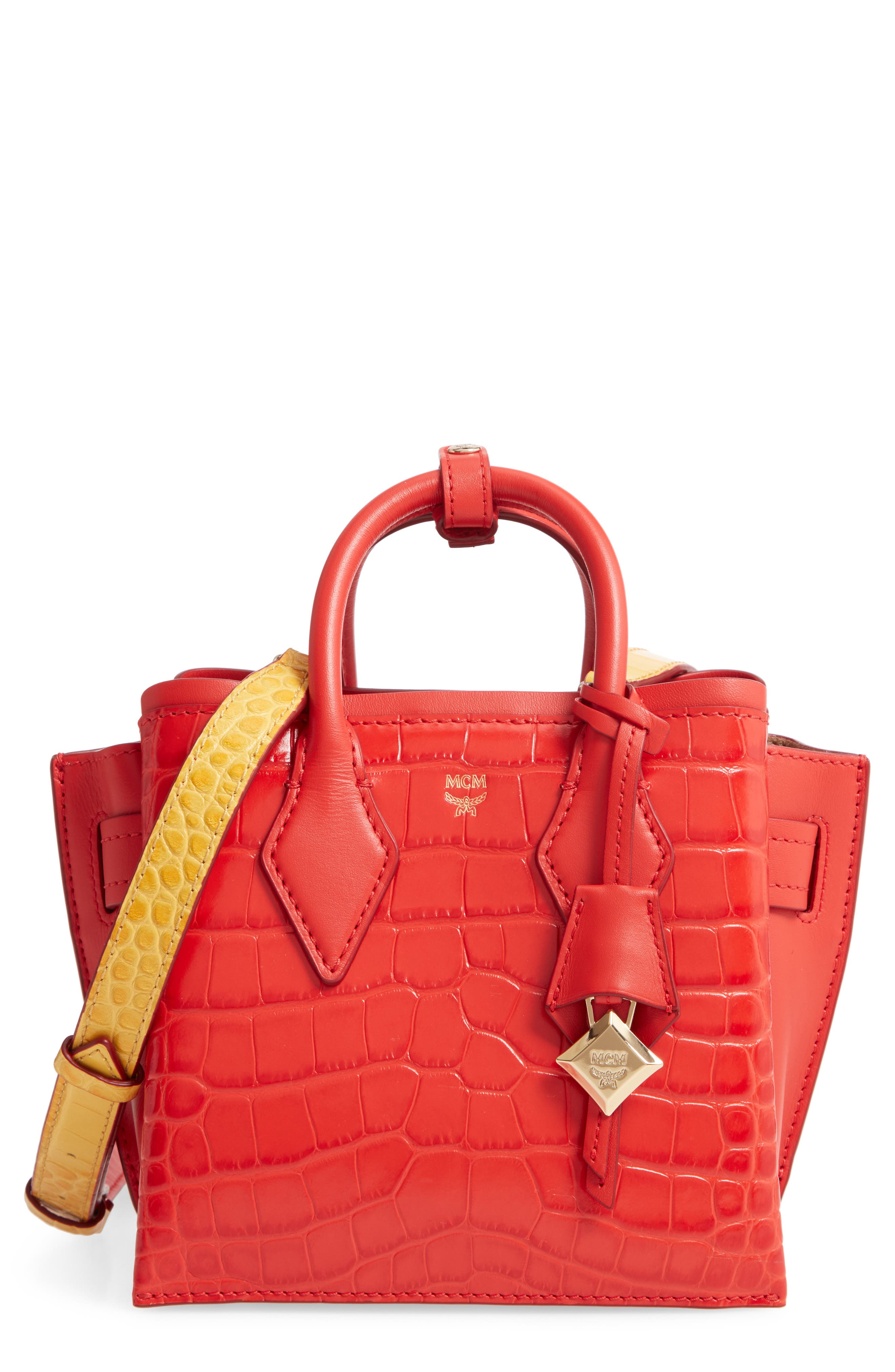 MCM Neo Milla Embossed Leather Tote in Ruby Red at Nordstrom