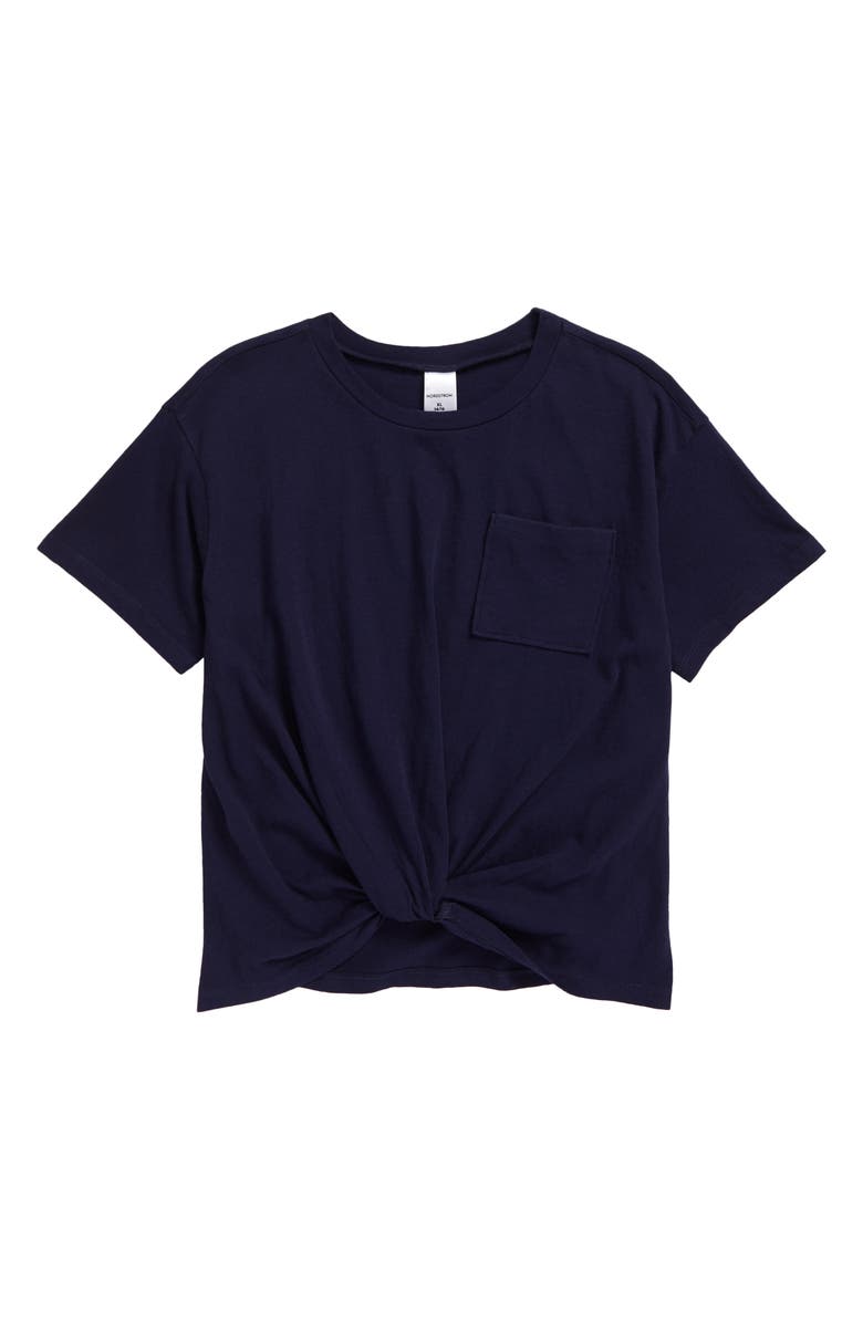 NORDSTROM Kids' Knot Front T-Shirt, Main, color, NAVY PEACOAT