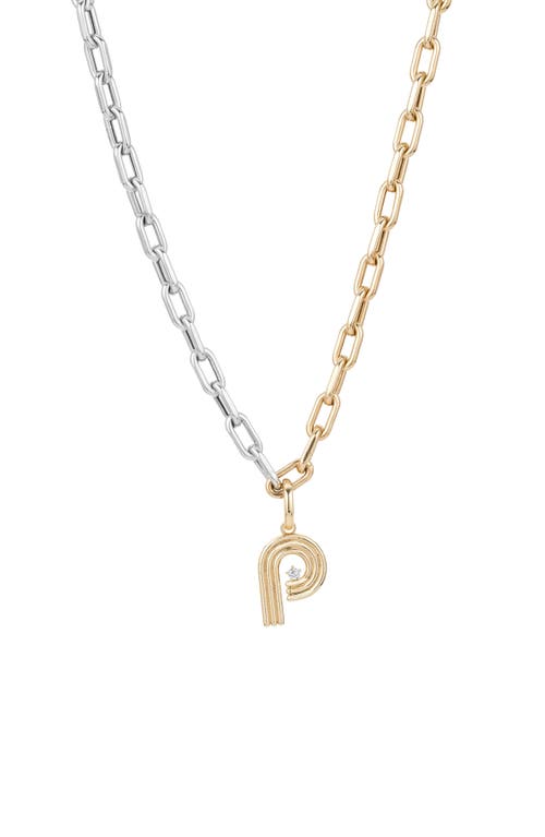 Adina Reyter Two-Tone Paper Cip Chain Diamond Initial Pendant Necklace in Yellow Gold - at Nordstrom