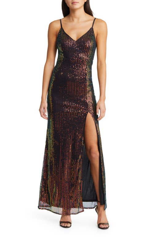 Jump Apparel Iridescent Sequin V-Neck Gown in Multi