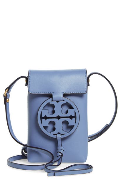 Tory Burch Miller Leather Phone Crossbody Bag In Bluewood
