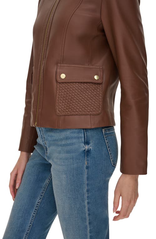 Shop Cole Haan Quilted Leather Jacket In Hickory