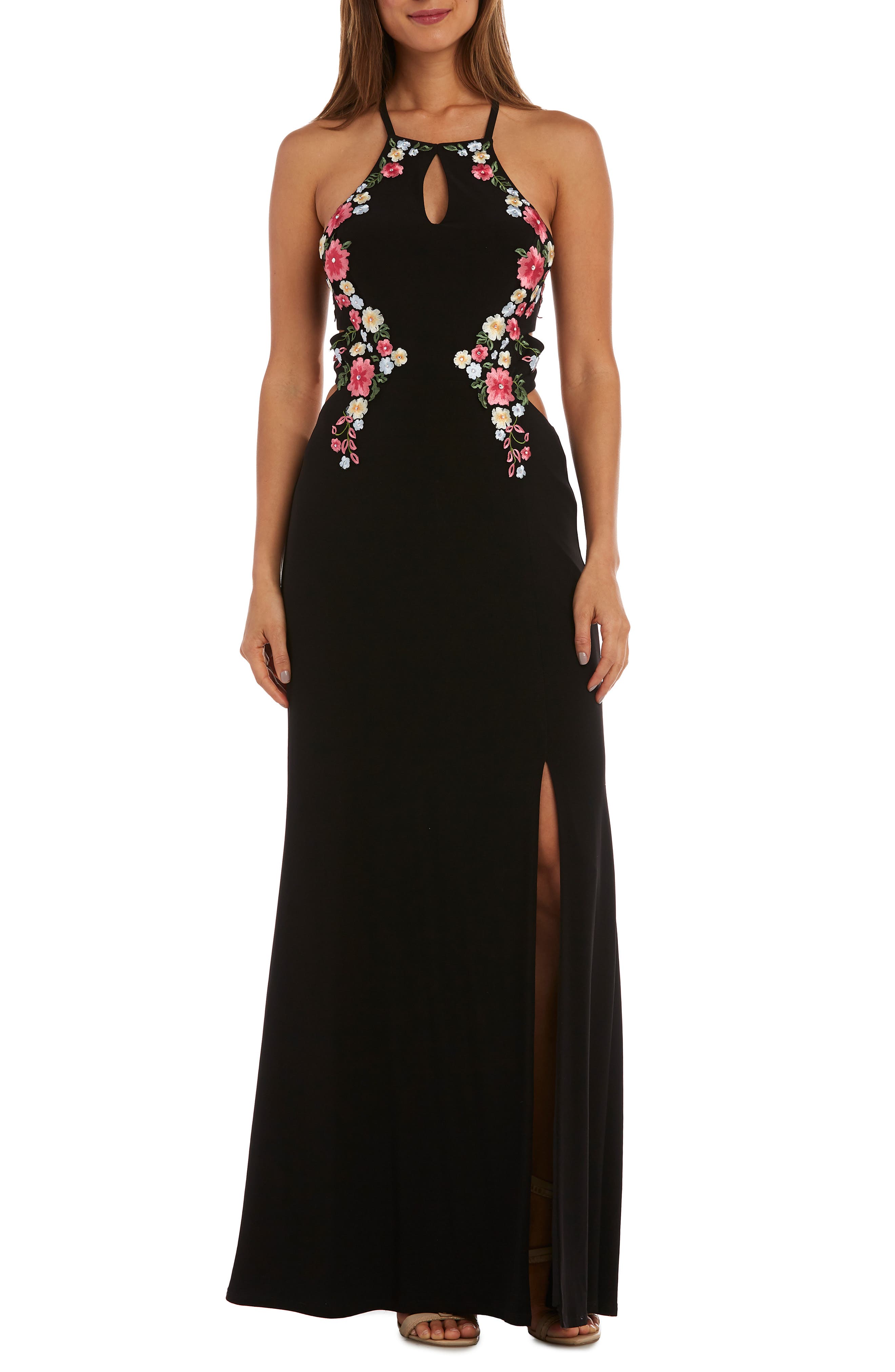 Morgan & Co. Lace-Up Back Halter Neck Evening Gown, Black