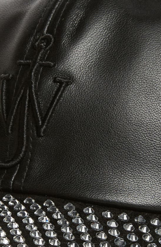 Jw Anderson Embellished Leather Blend Baseball Cap In Black