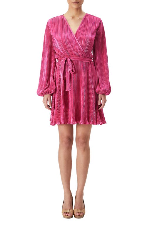 Bardot Bellissa Pleated Long Sleeve Faux Wrap Dress in Pop Pink