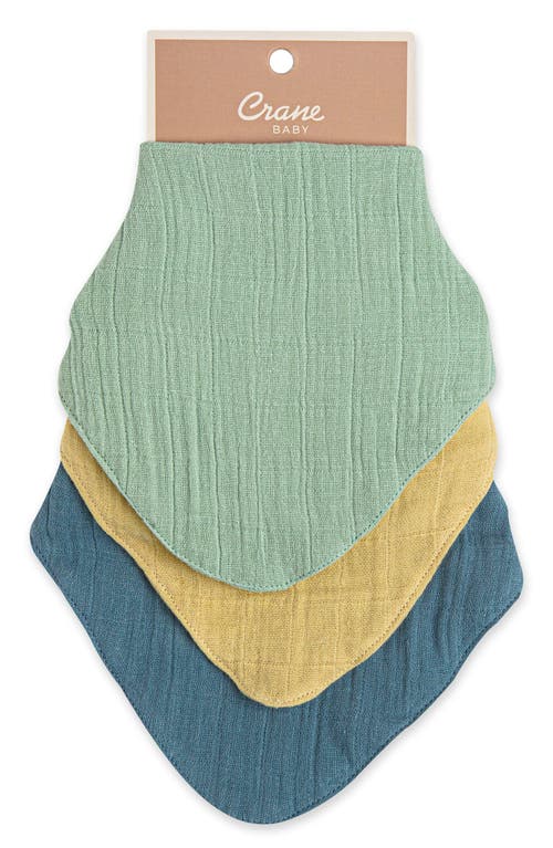 Crane Baby 3-pack Cotton Muslin Bandana Baby Bibs In Teal Ivory Multi