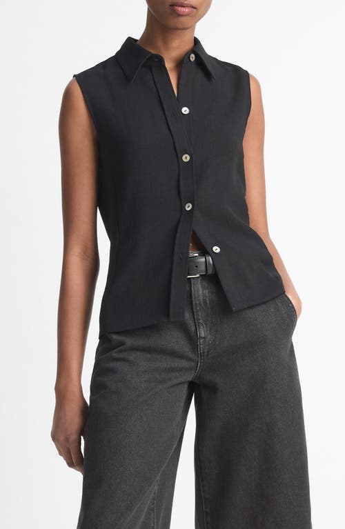 Vince Sleeveless Button-front Shirt In Black In Black