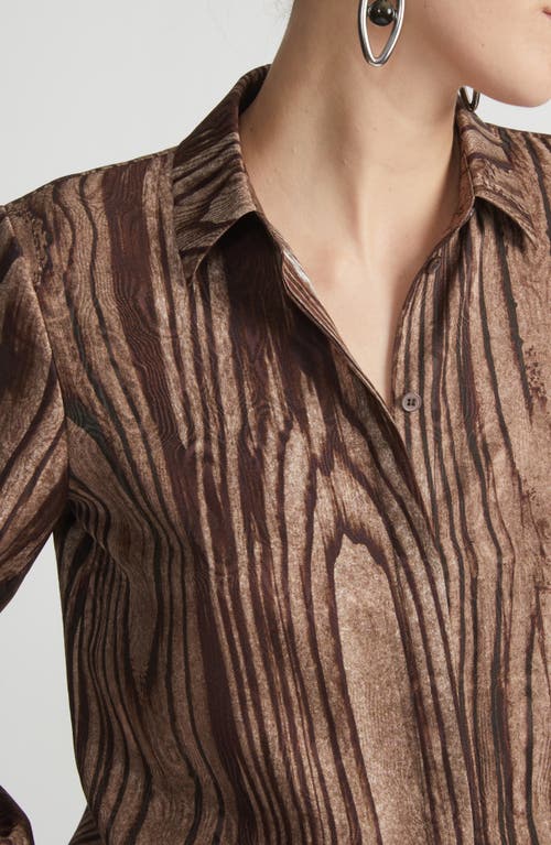 Lafayette 148 Petite Wood Grain Print Silk Jacquard Button Blouse In Wood Multi