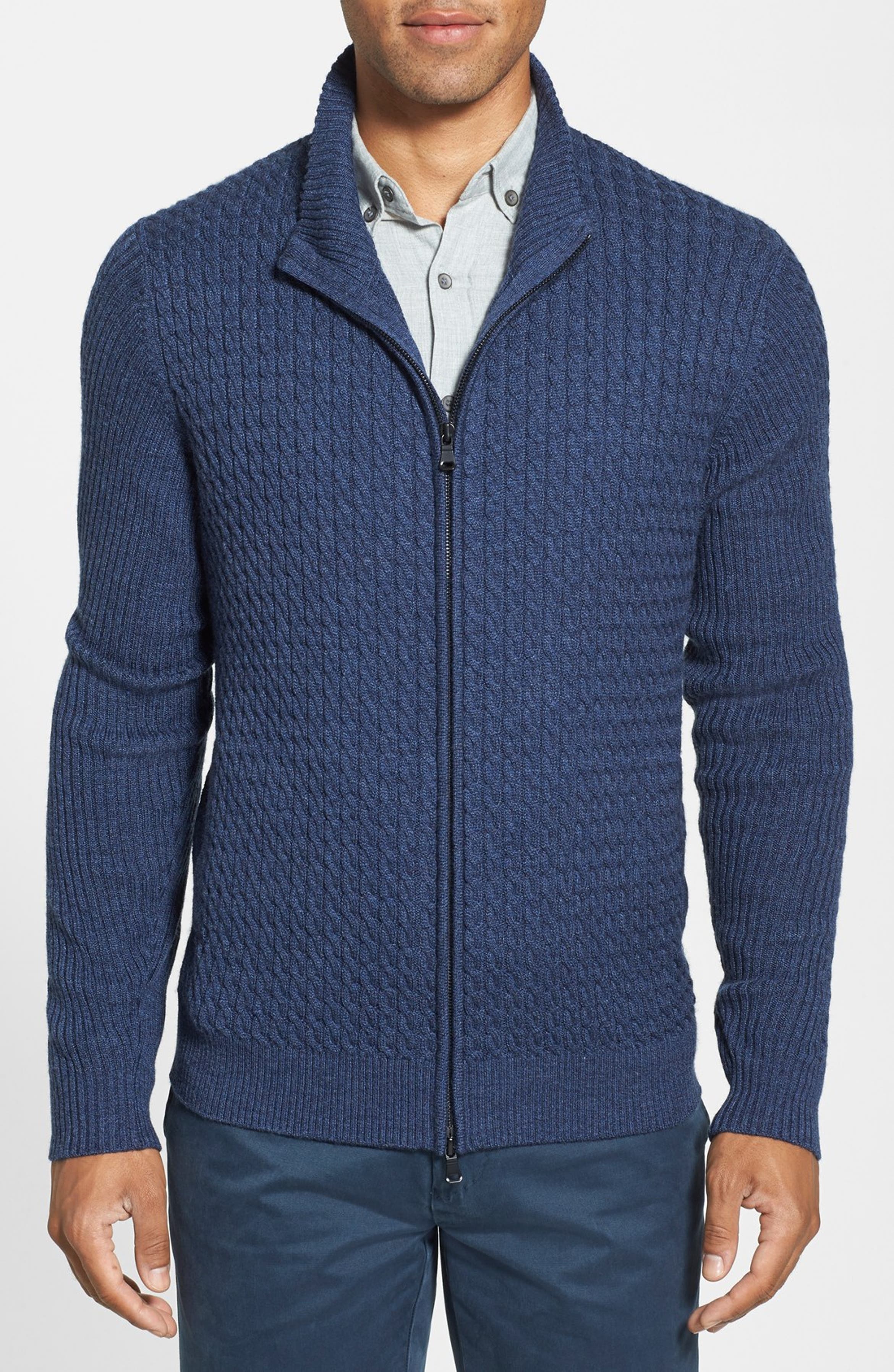 Cutter & Buck 'Darius' Cable Knit Merino Wool Full Zip Sweater (Big ...