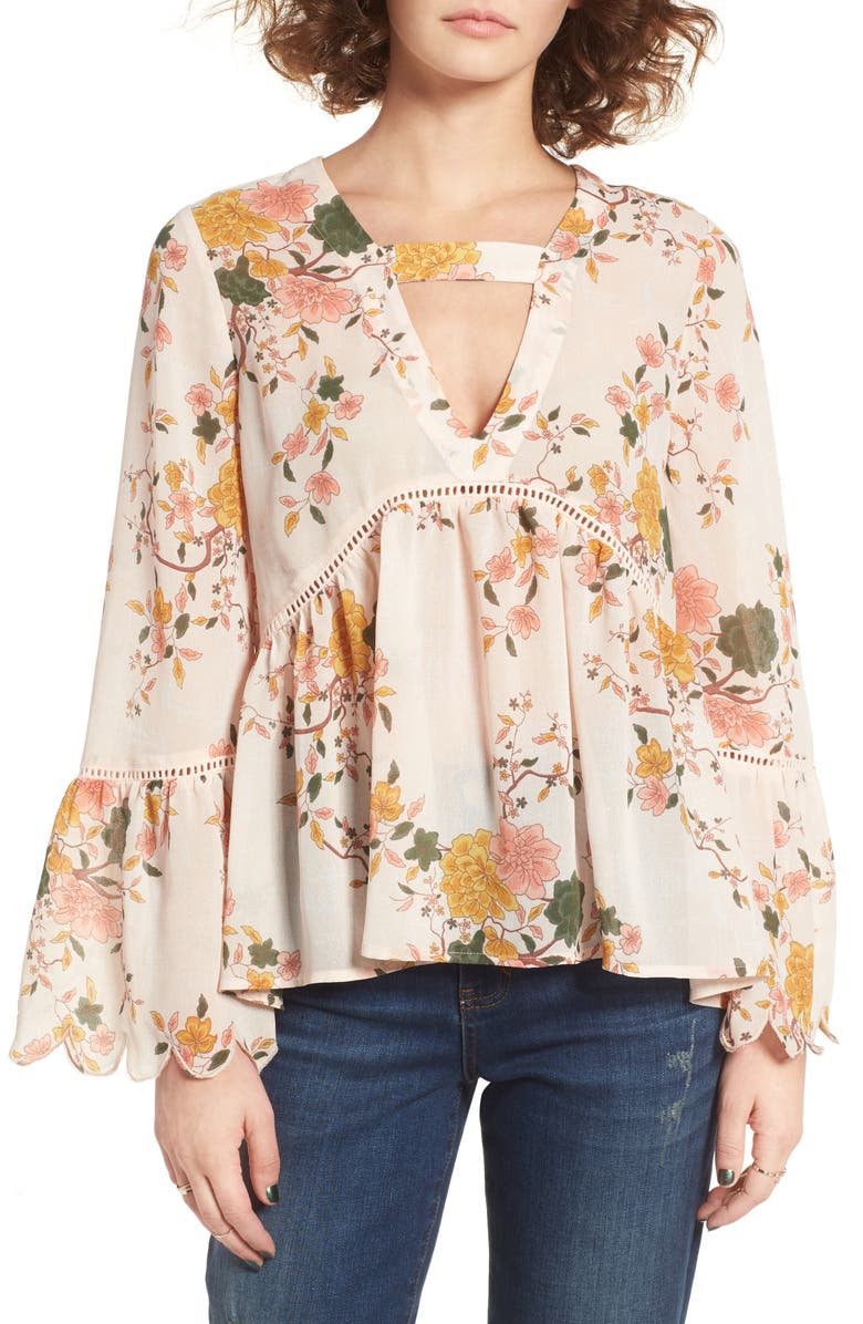 Sun & Shadow Floral Print Bell Sleeve Blouse | Nordstrom