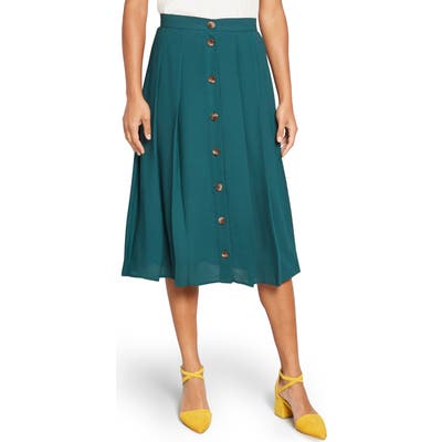 Modcloth Button-Front Pleated Midi Skirt, (similar to 2-2) - Green