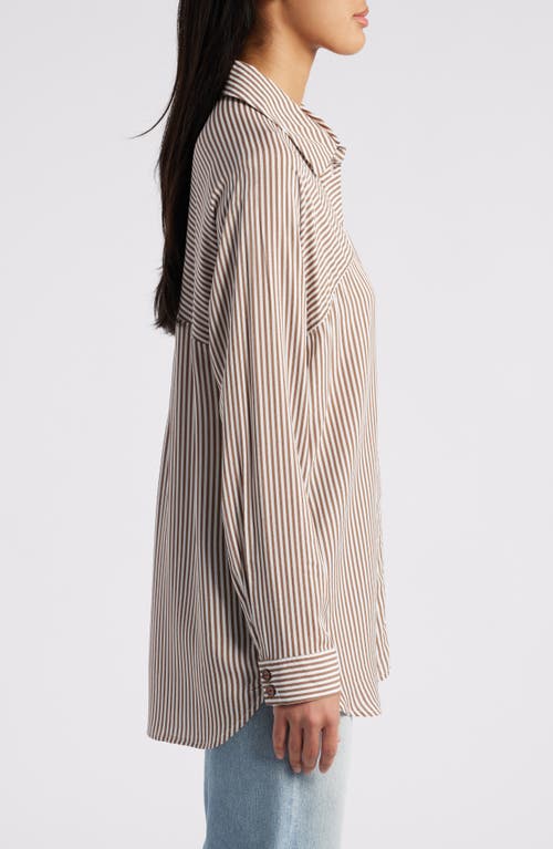 Bobeau Stripe Button-up Tunic In Ivory/deep Taupe Stripe