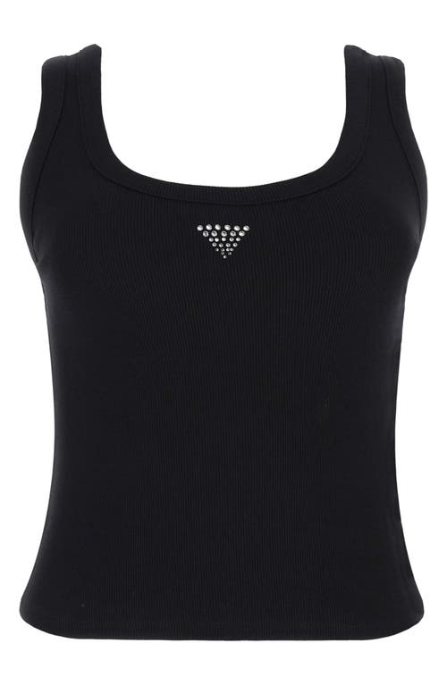 Shop Guess Bling Embellished Cotton Rib Tank In Jet Black