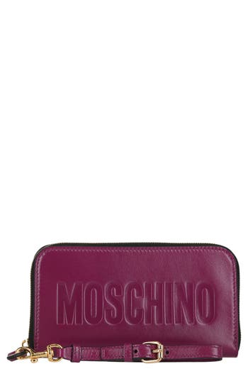 Moschino Debossed Logo Continental Wallet In Burgundy
