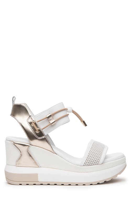 Shop Nerogiardini Bungee Platform Wedge Sandal In White/gold