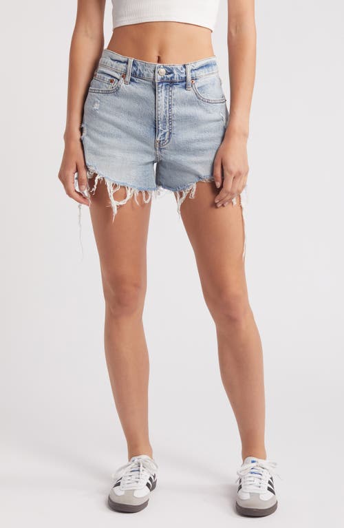 Troublemaker Distressed High Waist Denim Shorts in Just Kissed