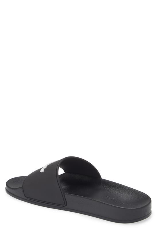 Shop Palm Angels Essential Logo Pool Slide Sandal In Black White