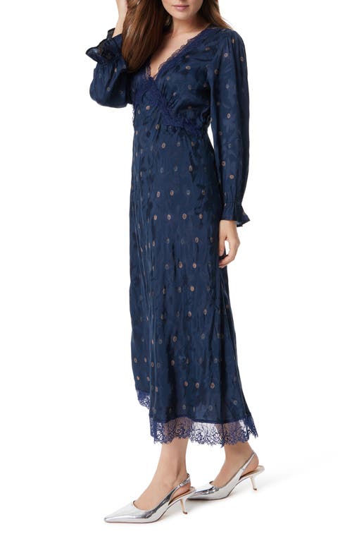 Shop Sam Edelman Camilla Long Sleeve Lace & Chiffon Midi Dress In Navy Scribble Dot