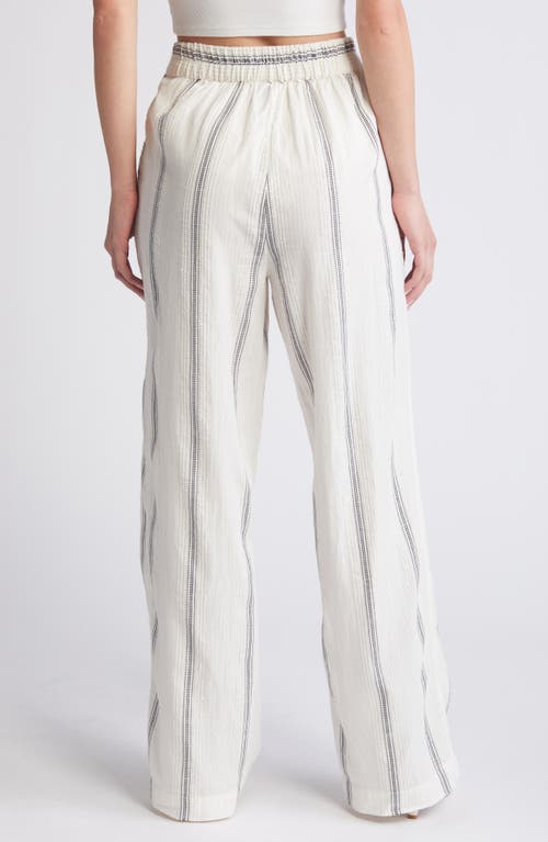 Shop Vero Moda Embroidered Stripe Cotton Wide Leg Pants In Birch/navy Blazer