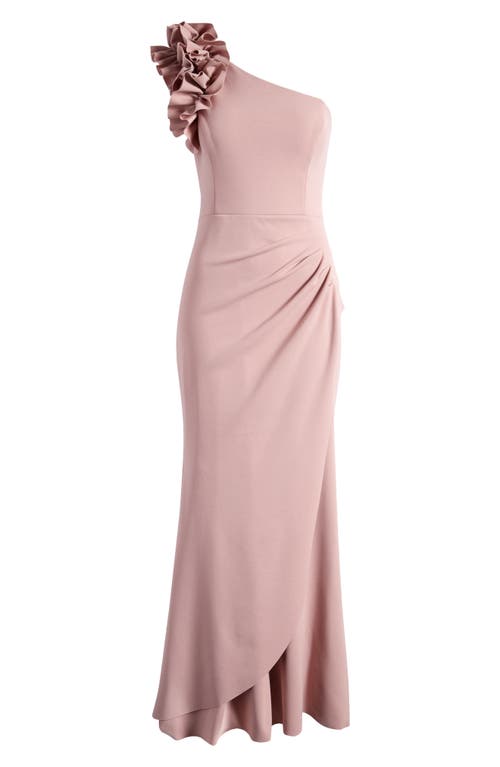 Shop Xscape Evenings Ruffle One-shoulder Scuba Crepe Gown In Rose