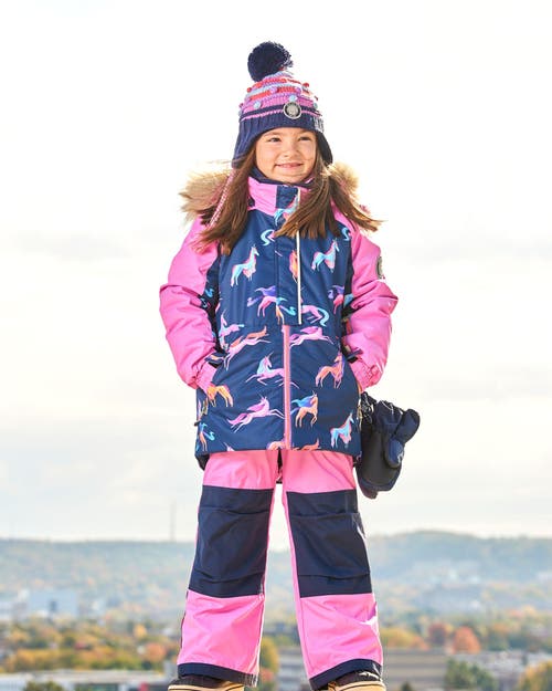 Shop Deux Par Deux Girl's Two Piece Snowsuit Mauve Printed Unicorns In Crocus