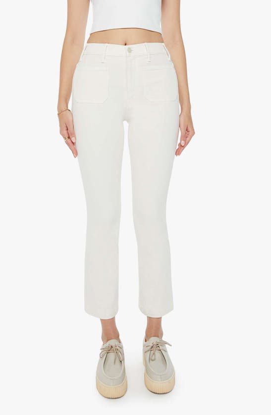 Shop Mother The Hustler Flood Ankle Wide Leg Jeans In Cream Puffs