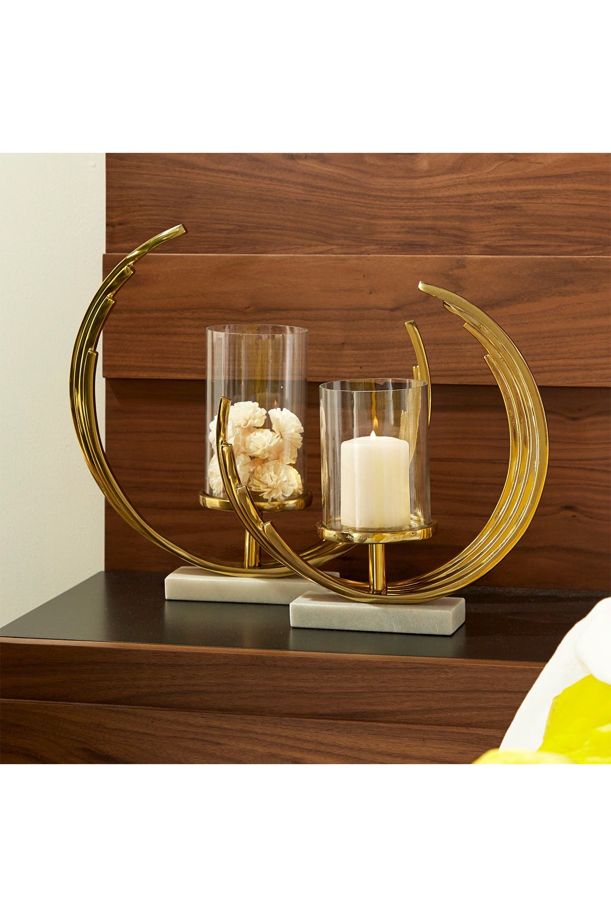 Venus Williams Collection Contemporary Crescent Gold Metal Candle Holders With Marble Bases