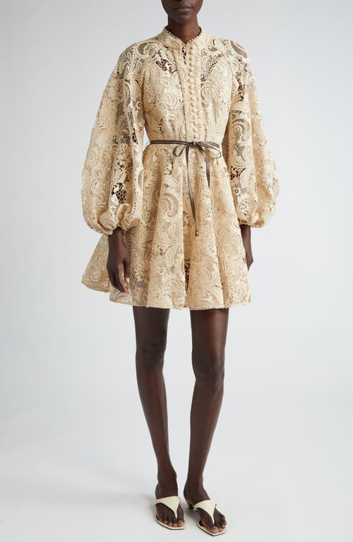 Shop Zimmermann Waverly Long Sleeve Lace Minidress In Taupe