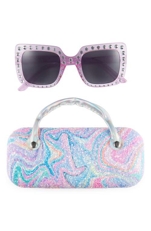 Capelli New York Kids' Chunky Square Sunglasses & Glitter Swirl Case Set in Purple Multi at Nordstrom