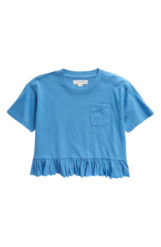 Treasure & Bond Kids' Ruffle Hem Cotton Crop T-shirt In Blue