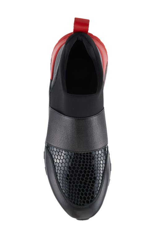 Azura By Spring Step Posh Mixed Media Slip-on Sneaker In Black Multi Croco