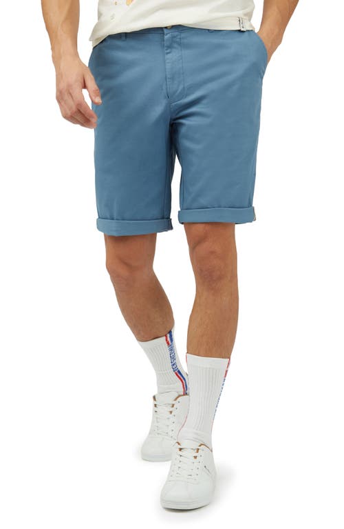 Signature Flat Front Stretch Cotton Chino Shorts in Blue Shadow