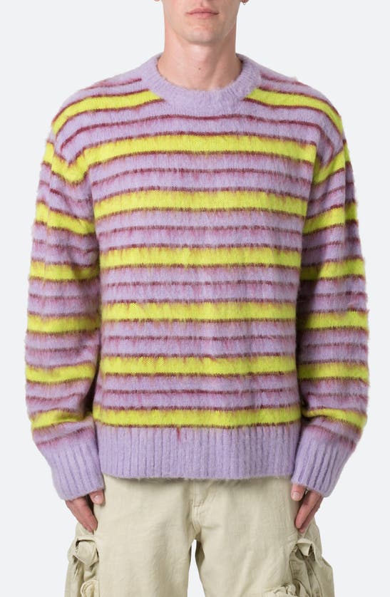 Shop Mnml Striped Faux Mohair Sweater In Green/ Purple