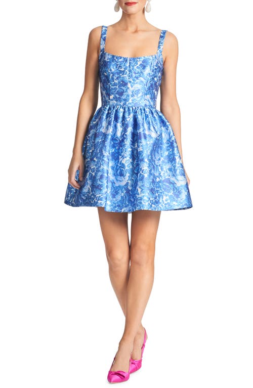 Shop Sachin & Babi Cora Floral Mikado Fit & Flare Minidress In Mediterranean Bloom