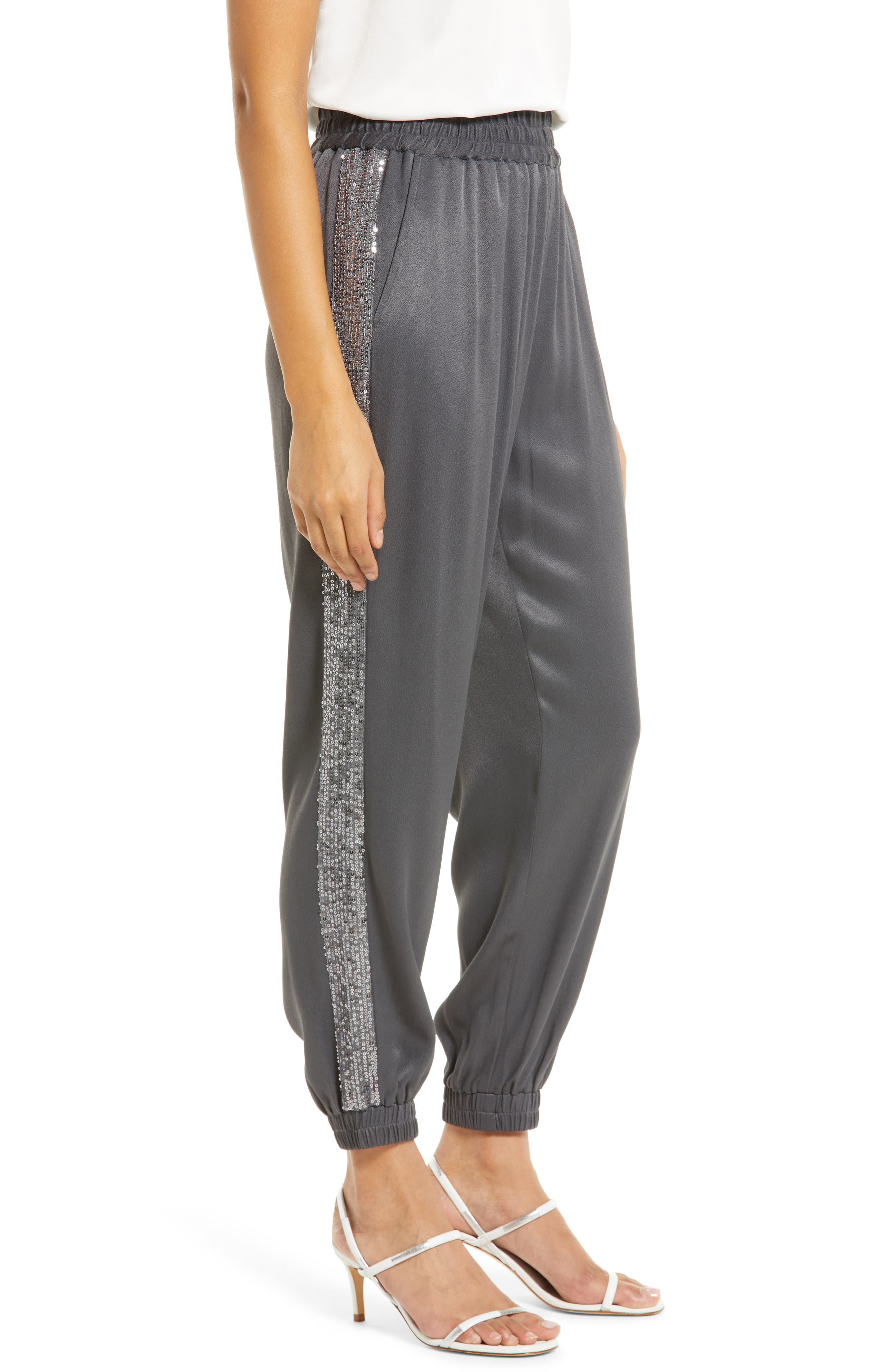 Sequin Side Stripe Satin Joggers 