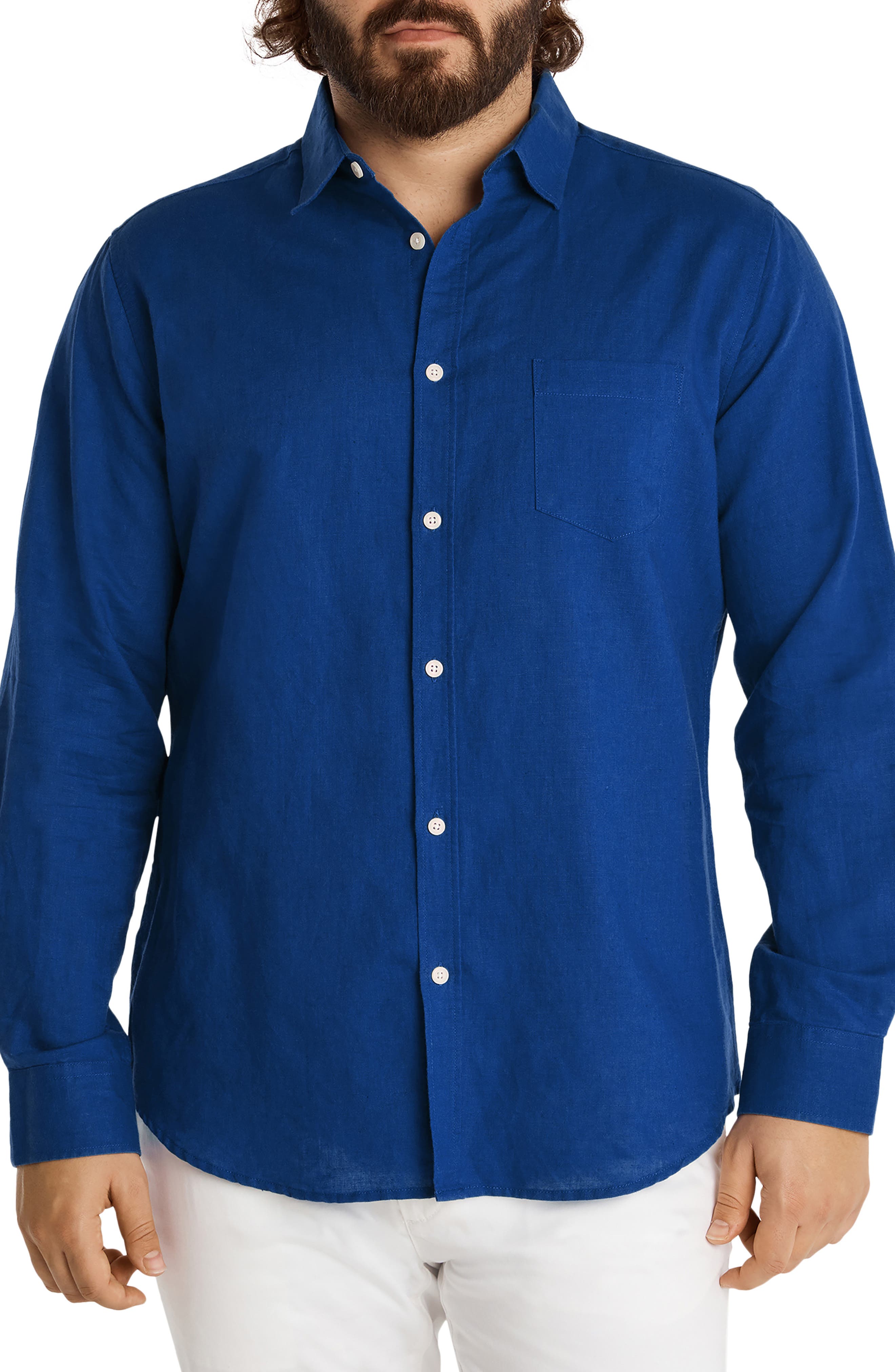 Johnny Bigg Anders Relaxed Fit Button-Up Linen & Cotton Shirt in Royal
