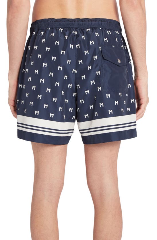 Shop Moncler Mare Monogram Swim Trunks In Navy