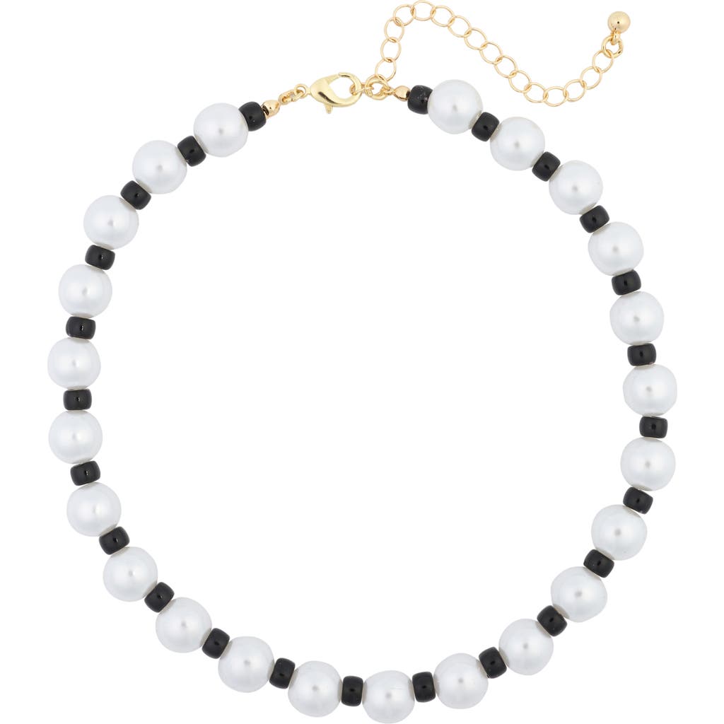 Shop Tasha Beaded Imitation Pearl Choker Necklace In White/black